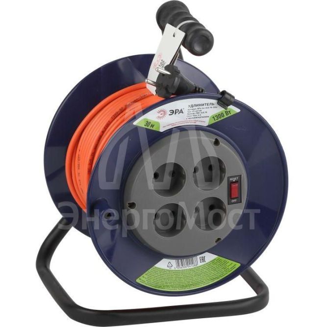 Удлинитель силовой RPx-4s-2x0.75-30m на пластик. катушке б/з 4 гнезда 30м ПВС 2х0.75 Эра Б0043048