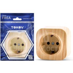 Розетка 1-м ОП Frea 16А IP20 250В с заземл. АБС-пластик сосна TOKOV ELECTRIC TKE-FR-R1Z-C25