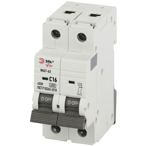 Выключатель автоматический 2п C 16А 6кА ВА47-63 PRO VA63-2P16C6 Эра Б0063153