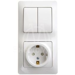 Блок комбинированный GLOSSA розетка защ. шторки с заземл.+ выкл. 2кл. бел. SchE GSL000174