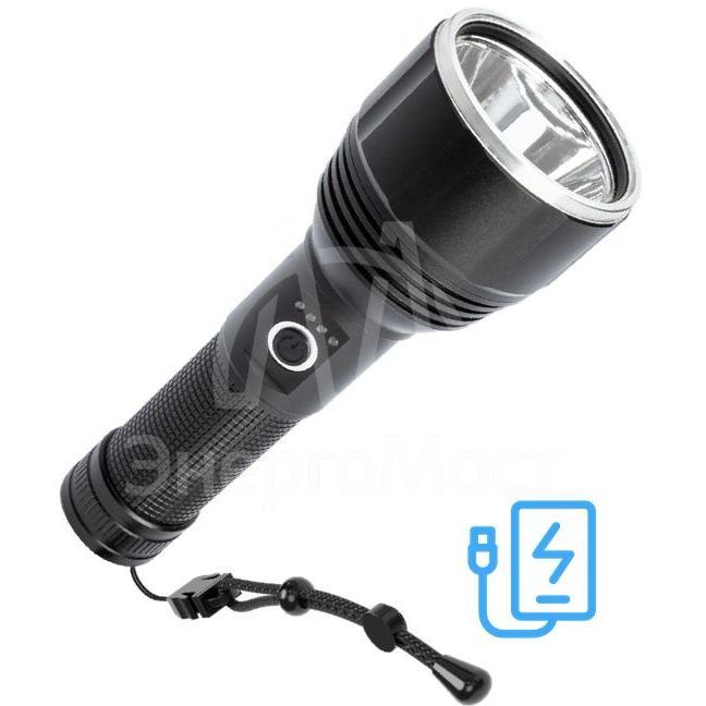 Фонарь аккумуляторный ручной 20Вт LED съемный Li-ion 26650 5000мА.ч Power-bank корпус анодированный алюм. индикатор уровня заряда USB-шнур type C ремешок ручной КОСМОС KOC130Lit
