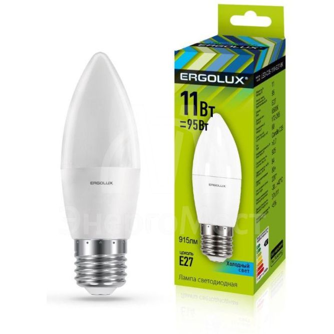 Лампа светодиодная LED-C35-11W-E27-4K Свеча 11Вт E27 4500К 172-265В Ergolux 13622