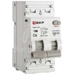 Выключатель автоматический дифференциального тока 2п (1P+N) C 6А 30мА тип A 6кА АВДТ-63N (электрон.) PROxima EKF D63N26EA6C30