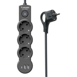 Удлинитель 3х5м с заземл. 10А IP20 USB 2800Вт 220В ПВС 3х1 с выкл. черн. КОСМОС YKsm5m3g-Z-VU10А-B