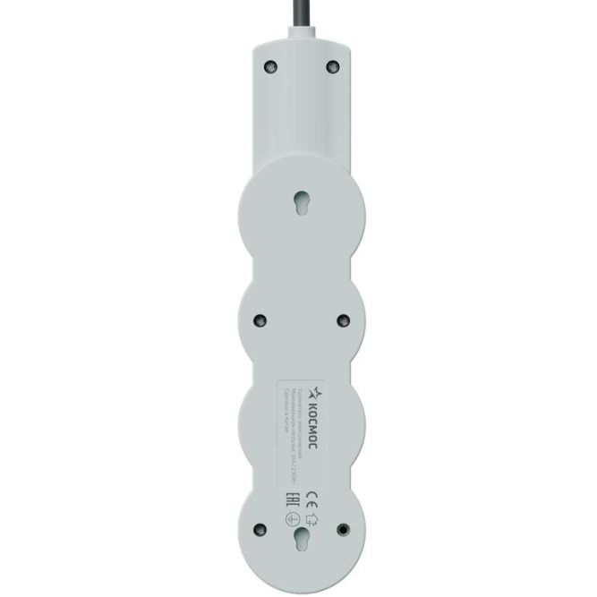 Удлинитель 3х5м с заземл. 10А IP20 USB 2800Вт 220В ПВС 3х1 с выкл. черн. КОСМОС YKsm5m3g-Z-VU10А-B