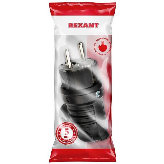 Вилка угловая влагозащ. с кольцом с/з 16А IP44 каучук Rexant 111-002