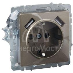 Розетка BRITE РЮш10-2-БрШ 16А с USB A+A 3.1А с заземл. защ. шторки шампань IEK BR-R14-16-U21-D31-K37