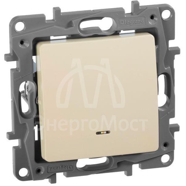 Механизм переключателя 1-кл. СП Etika Plus 10А IP20 250В 10AX с подсветкой безвинт. зажимы сл. кость Leg 672315