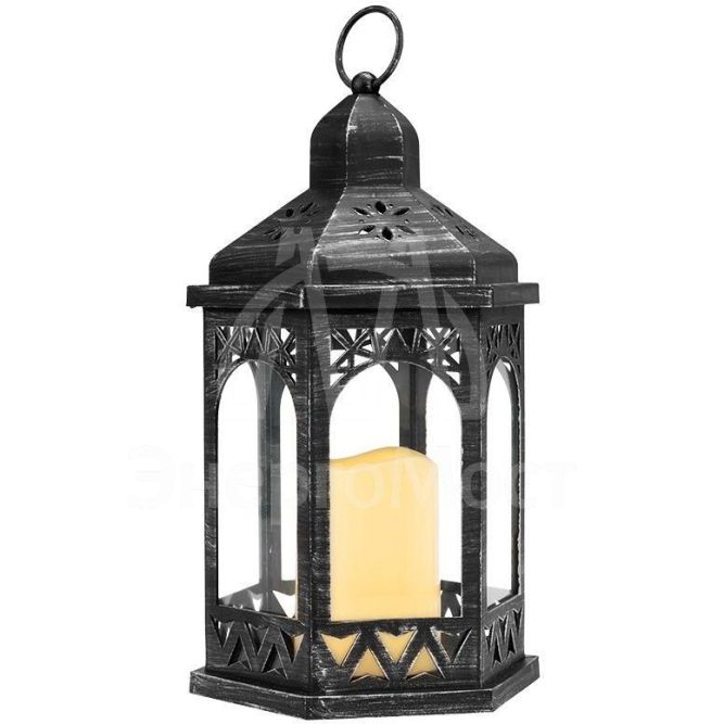 Фонарь декоративный со свечой 18х16.5х31см тепл. бел. корпус черн. Neon-Night 513-056
