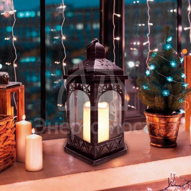 Фонарь декоративный со свечой 18х16.5х31см тепл. бел. корпус черн. Neon-Night 513-056