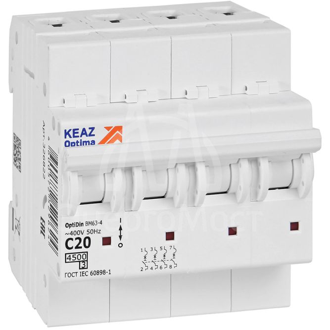 Выключатель автоматический модульный OptiDin BM63-4C25-4.5-УХЛ3 КЭАЗ 326823