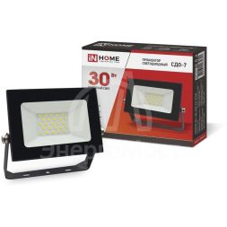 Прожектор светодиодный СДО-7 30Вт 230В 6500К IP65 черн. IN HOME 4690612034621