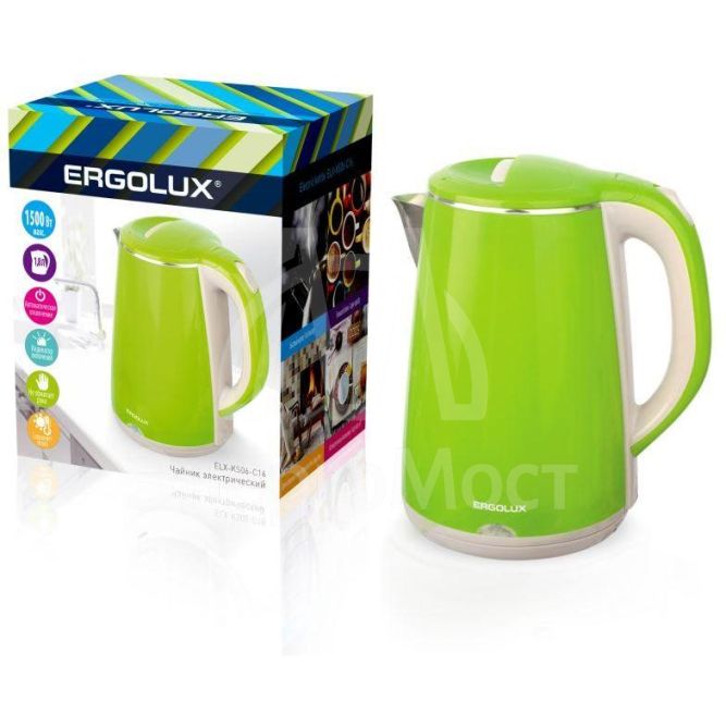 Чайник нерж.сталь/пластик ELX-KS06-C16 1.8л 220-230В 1500Вт светло-зел. Ergolux 13940