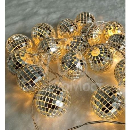 Гирлянда &amp;quot;Шарики зеркальные&amp;quot; 4см 10 теплых бел. светодиодов 1.35м для помещений 2хАА батарейки(не входят в комплект) SHLights 4690601050038