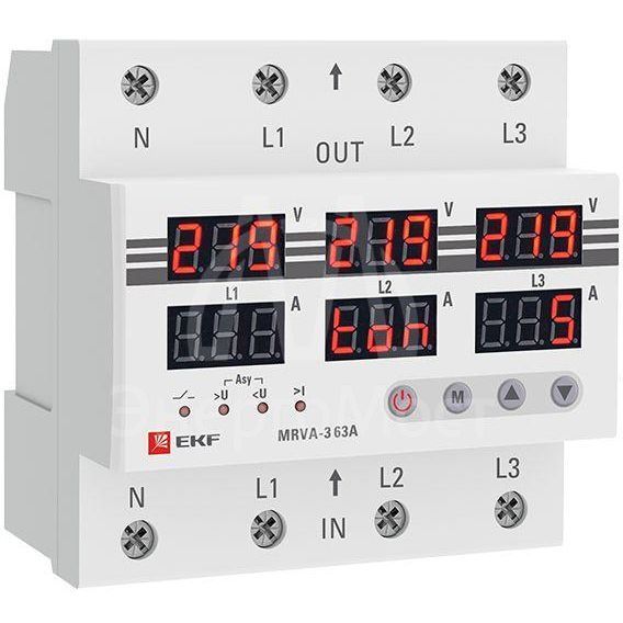 Реле напряжения и тока трехфазное с дисплеем MRVA-3 63A EKF MRVA-3-63A
