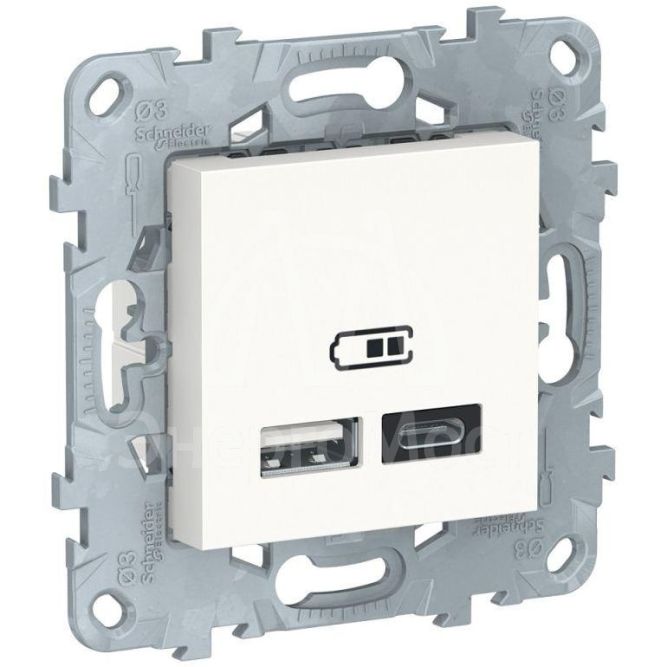 Розетка USB 2-м UNICA NEW тип А+С 5В/2400мА бел. SchE NU501818