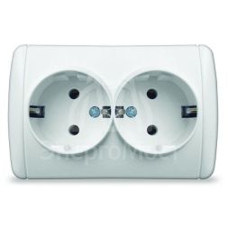 Розетка 2-м ОП Клио 16А IP44 с заземл. бел. UNIVersal К2231