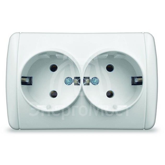 Розетка 2-м ОП Клио 16А IP44 с заземл. бел. UNIVersal К2231