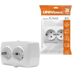 Розетка 2-м ОП Клио 16А IP44 с заземл. бел. UNIVersal К2231