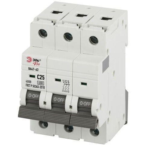 Выключатель автоматический 3п 25А C 6кА ВА47-63 PRO VA63-3P25C6 ЭРА Б0063170