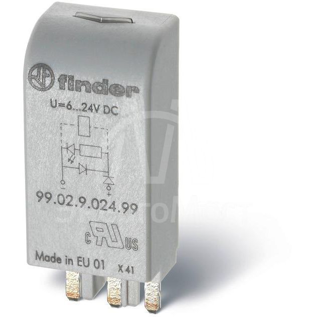 Модуль индикации и защиты LED + диод ( + A1) 6...24В DC зел. FINDER 9902902499