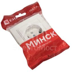 Розетка 1-м СП Минск 16А IP20 с заземл. защ. шторки с заряд. устройством USB 1А бел. EKF ERR16-028-100-USB