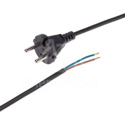 Шнур электрический с прямой вилкой 10А 2200Вт ПВС 2х0.75кв.мм 5м черн. Rexant 11-1301