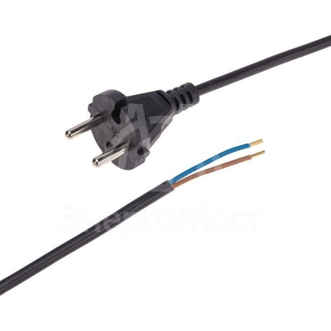 Шнур электрический с прямой вилкой 10А 2200Вт ПВС 2х0.75кв.мм 5м черн. Rexant 11-1301