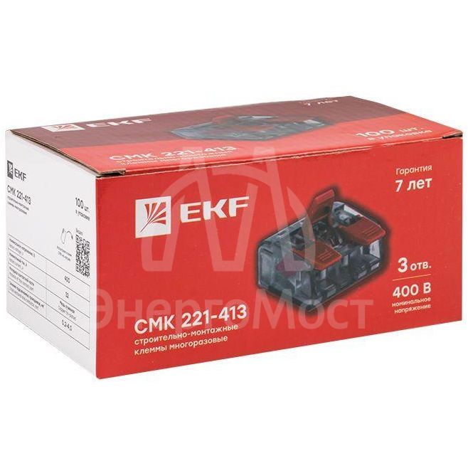 Клемма строительно-монтажная СМК 221-413 3-проводная 0.2-4.0кв.мм (уп.100шт) PROxima EKF plc-smk-221-413