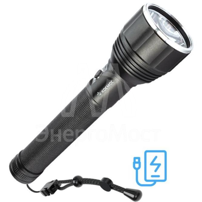Фонарь аккумуляторный ручной 20Вт LED съемные Li-ion 26650 4000мА.чx2 шт.=8000мА.ч Power-bank корпус анодированный алюм. индикатор уровня заряда USB-шнур type C ремешок ручной КОСМОС KOC131Lit