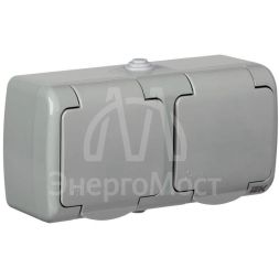 Розетка 2-м ОП AQUATIC 16А IP54 РСш22-2-А с защ. крышкой с заземл. IEK ERA22-K03-16-54