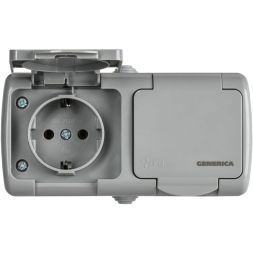 Розетка 2-м ОП AQUATIC 16А IP54 РСш22-2-А с защ. крышкой с заземл. IEK ERA22-K03-16-54