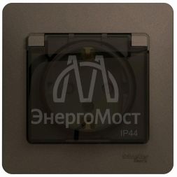 Розетка 1-м СП Glossa 16А IP44 с защ. крышкой защ. шторки с заземл. в сборе шоколад SchE GSL000848