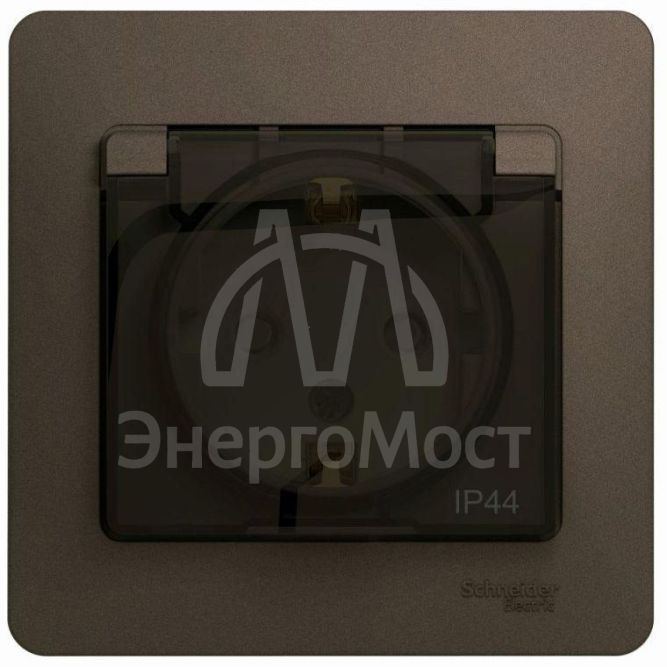 Розетка 1-м СП Glossa 16А IP44 с защ. крышкой защ. шторки с заземл. в сборе шоколад SchE GSL000848