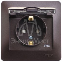 Розетка 1-м СП Glossa 16А IP44 с защ. крышкой защ. шторки с заземл. в сборе шоколад SchE GSL000848