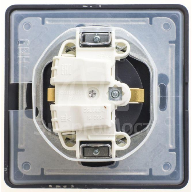 Розетка 1-м СП Glossa 16А IP44 с защ. крышкой защ. шторки с заземл. в сборе шоколад SchE GSL000848