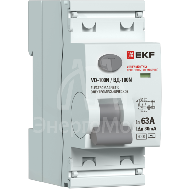 Выключатель дифференциального тока 2п 63А 30мА тип AC 6кА ВД-100N электромех. PROxima EKF E1026M6330