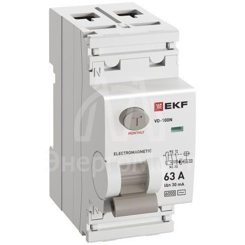 Выключатель дифференциального тока 2п 63А 30мА тип AC 6кА ВД-100N электромех. PROxima EKF E1026M6330