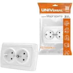 Розетка 2-м СП Маргарита 16А с заземл. бел. UNIVersal М0128