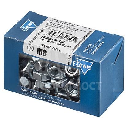 Гайка DIN934 шестигранная М8 оцинк. (уп.100шт) Tech-KREP 105248