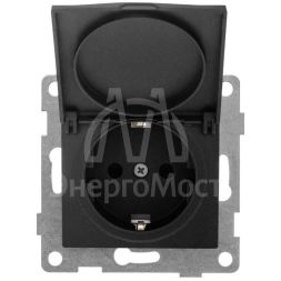 Розетка 1-м СП Bravo 16А 250В с заземл. защ. шторки с крышкой механизм графит GUSI С10Р91-010