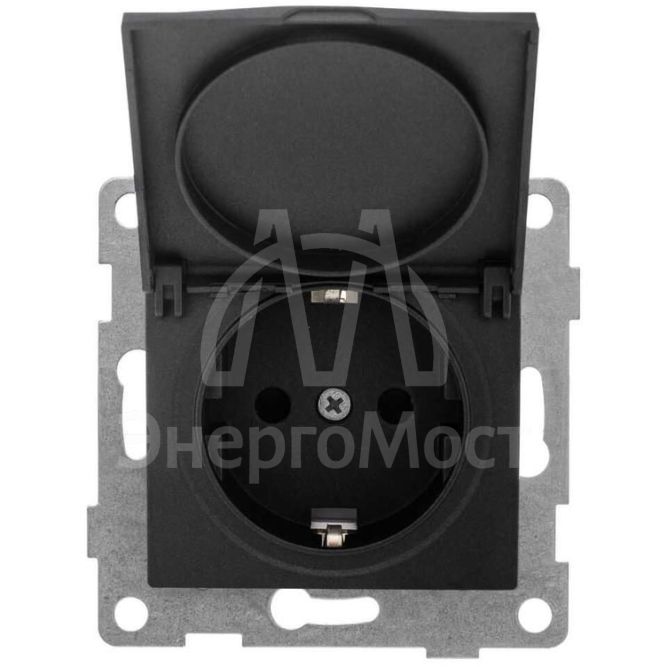 Розетка 1-м СП Bravo 16А 250В с заземл. защ. шторки с крышкой механизм графит GUSI С10Р91-010