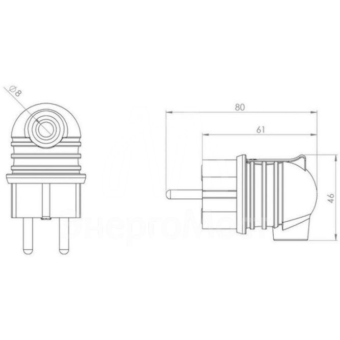 Вилка угловая влагозащ. с/з 16А IP44 каучук Rexant 111-003