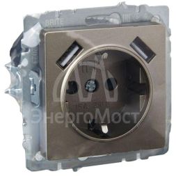 Розетка BRITE РЮш10-1-БрШ 16А с USB A+A 2.1А с заземл. защ. шторки шампань IEK BR-R14-16-U21-D21-K37