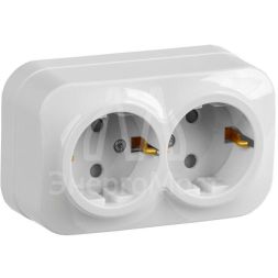 Розетка 2-м ОП GLORY РСш22-3-ХБ 16А с заземл. защ. шторки бел. IEK ERH24-K01-16