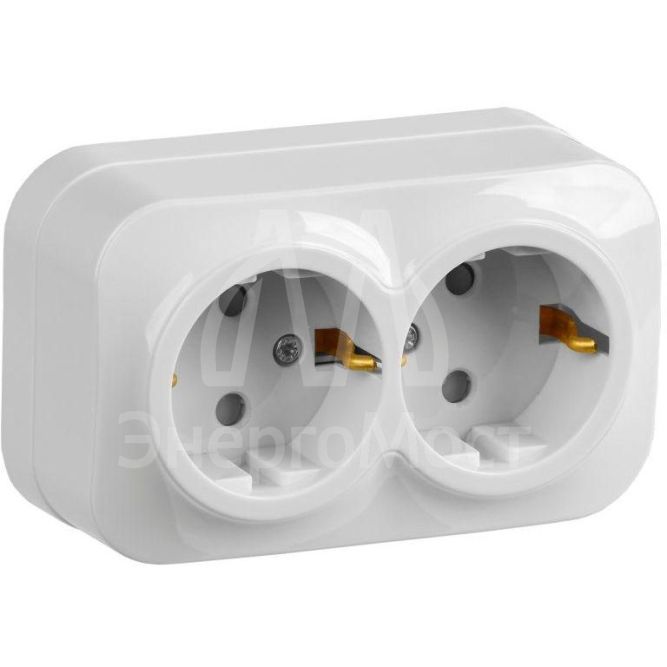 Розетка 2-м ОП GLORY РСш22-3-ХБ 16А с заземл. защ. шторки бел. IEK ERH24-K01-16