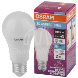 Лампа светодиодная LED Antibacterial A 10Вт (замена 100Вт) матовая 6500К холод. бел. E27 1055лм угол пучка 200град. 220-240В бактерицид. покр. OSRAM 4058075561090