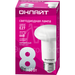 Лампа светодиодная 71 654 OLL-R63-8-230-4K-E27 8Вт 4000К бел. E27 660лм 176-264В ОНЛАЙТ 71654