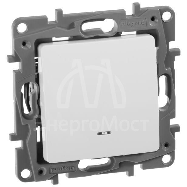 Механизм переключателя 1-кл. СП Etika Plus 10А IP20 250В 10AX с подсветкой безвинт. зажимы бел. Leg 672215