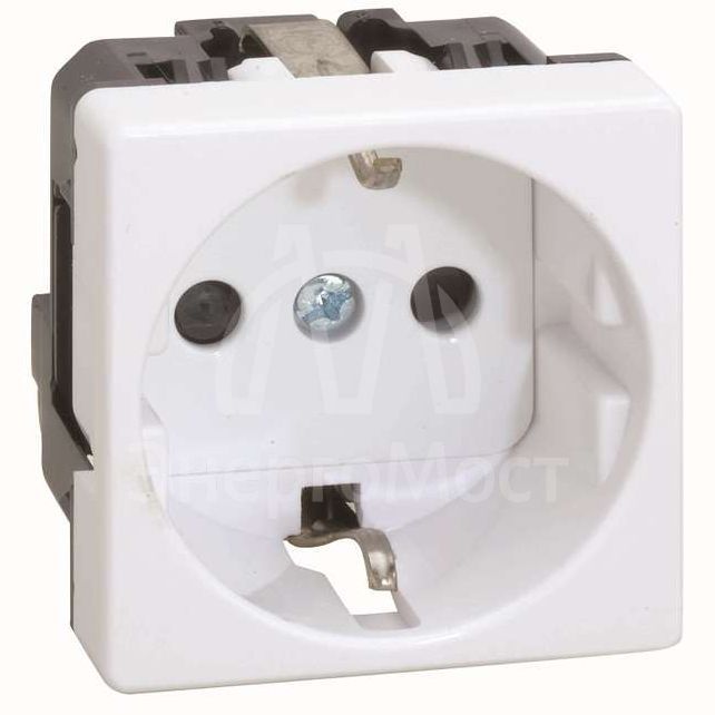 Розетка 1-м СП 2мод. Simon 27 16А 250В 2п с заземл. защ. шторки безвинтов. клеммы широкий модуль механизм бел. Simon 27432-65